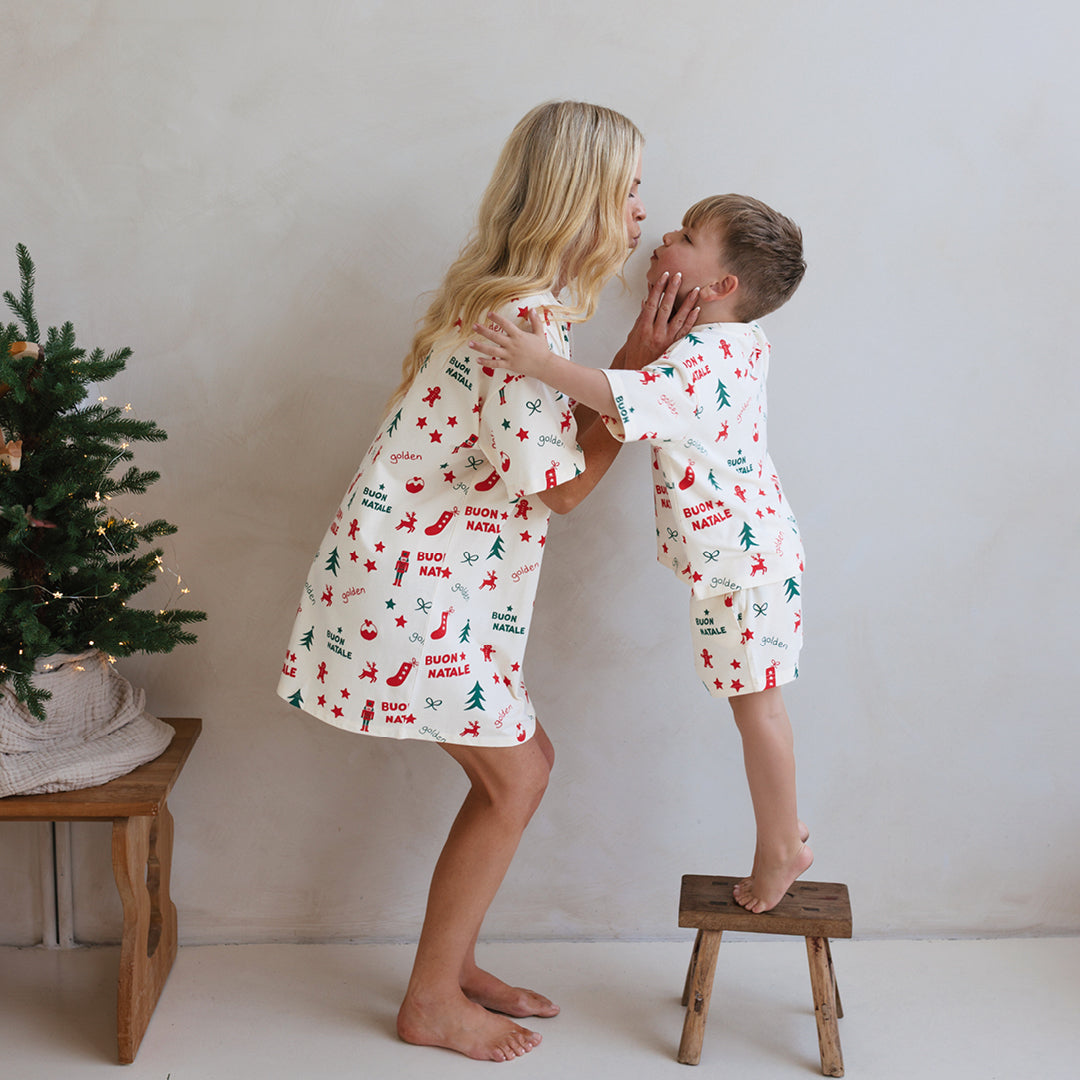 Buon Natale Christmas ADULT Oversized Sleep Tee Yardage Buttercream