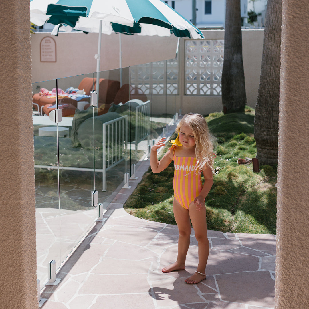 Mermaid One Piece Swimsuit Pink Icing / Mango Stripe