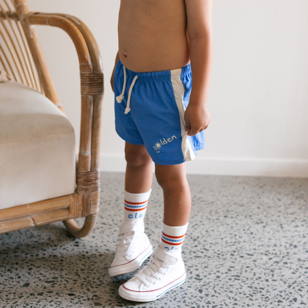 Golden Retro Board Shorts Deep Ocean