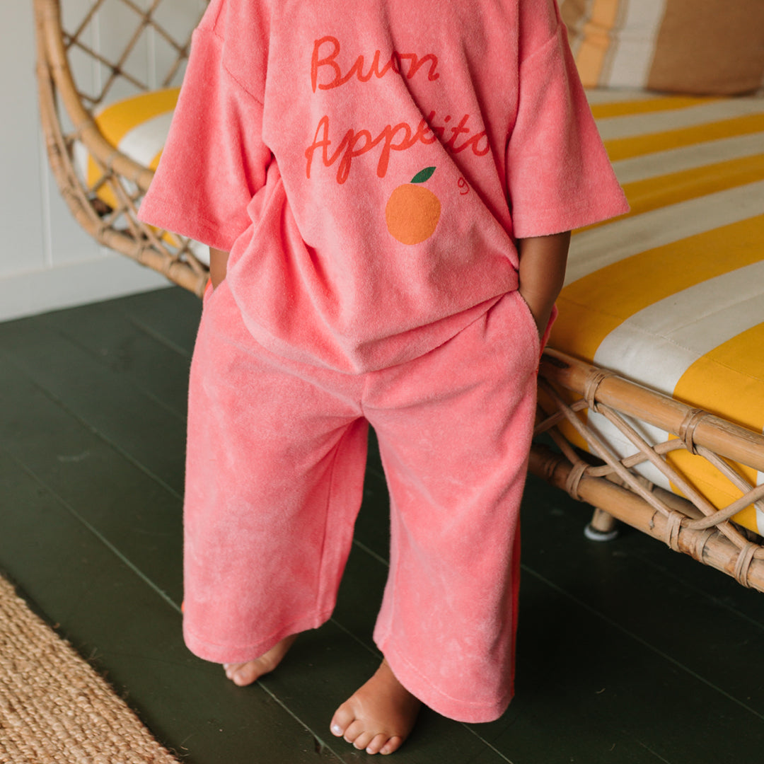 Strawberry Cake Wide Leg Pants Terry Towel Meringue Pink / Napoli