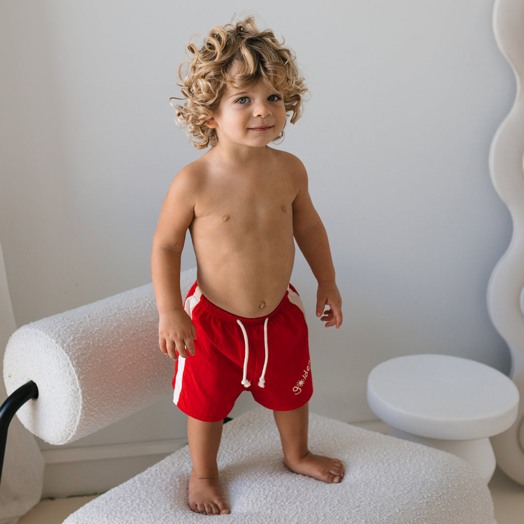 Golden Retro Board Shorts Warm Red