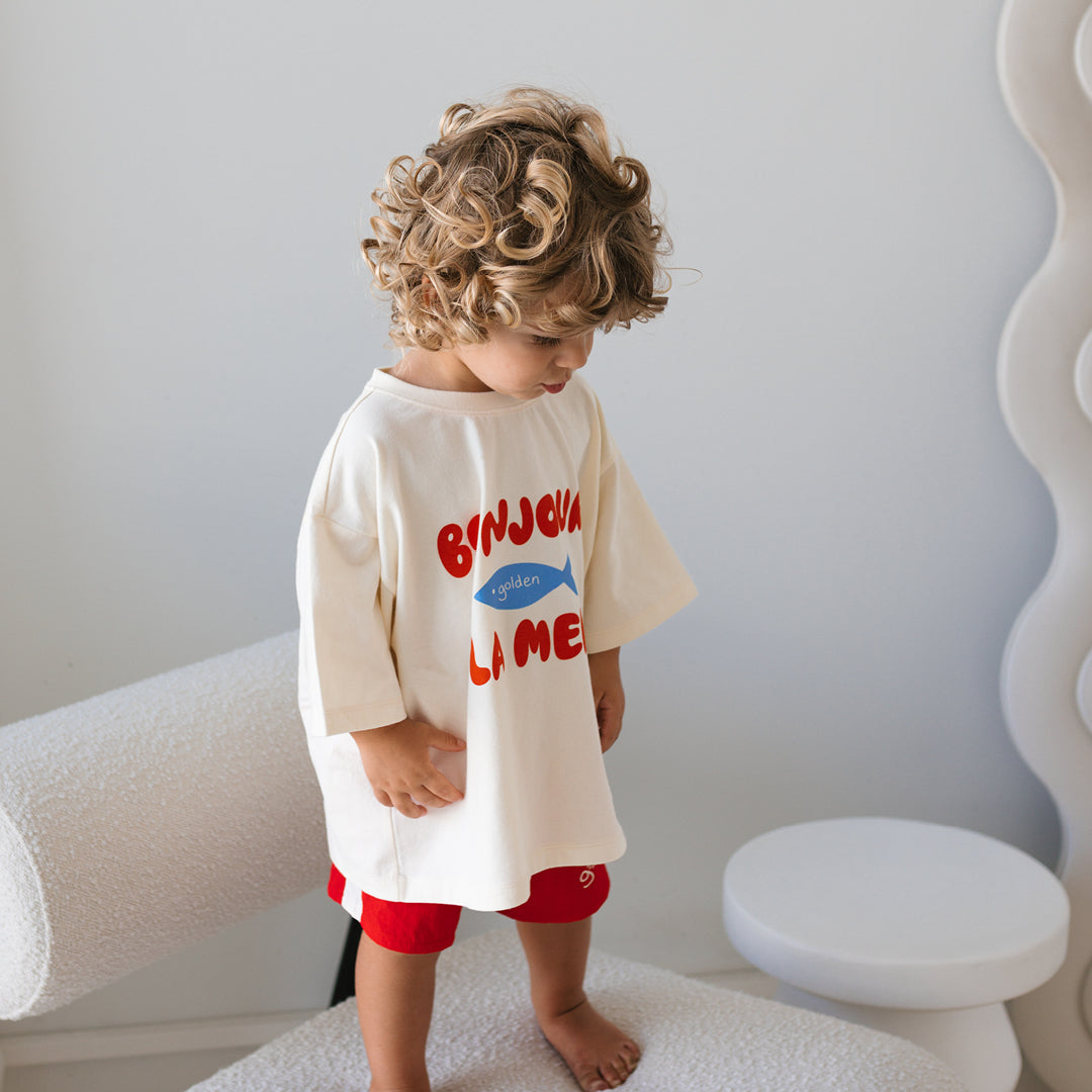 Bonjour La Mer Mid Sleeve Tee Buttercream