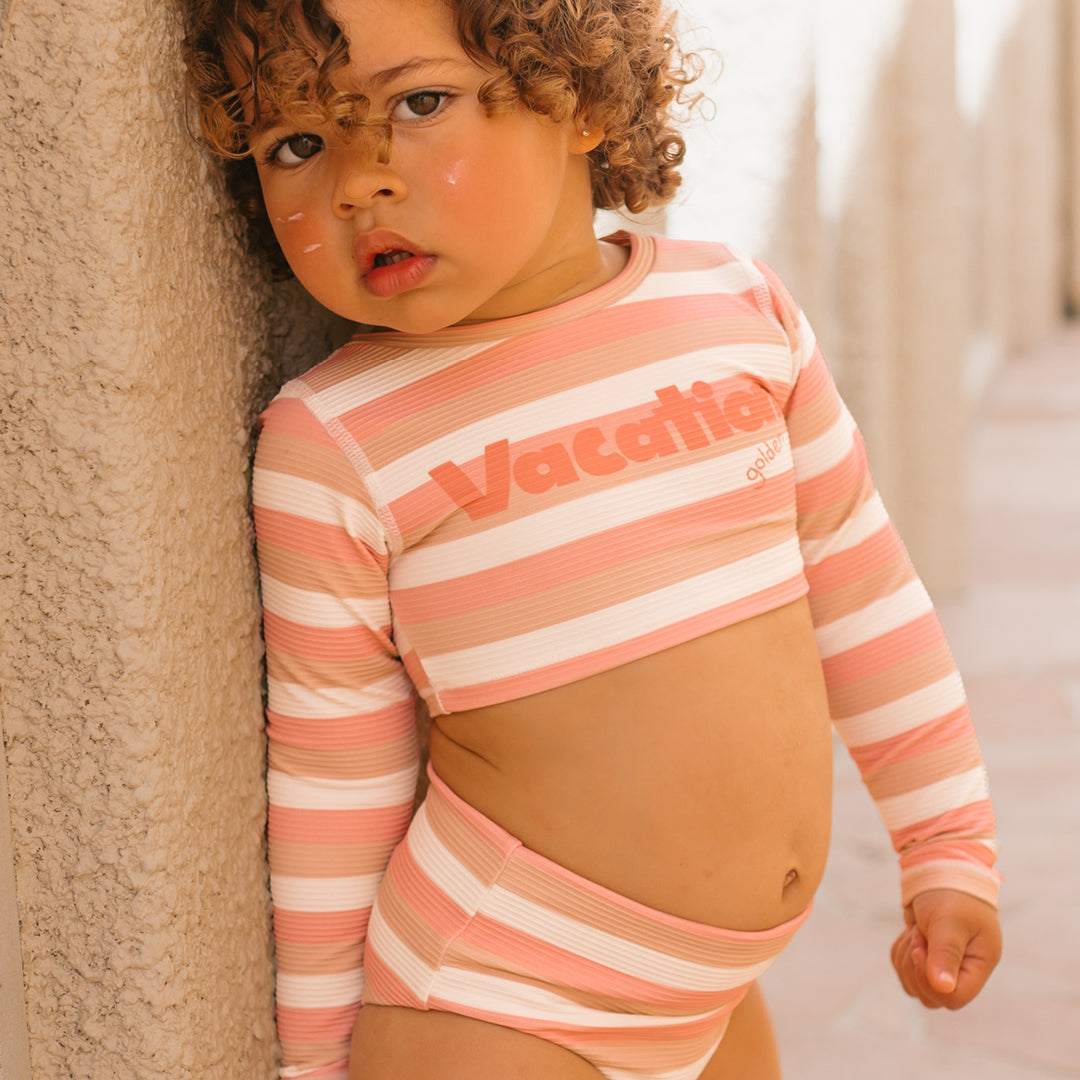 Vacation Cropped Swim Top Motel Pink Stripe