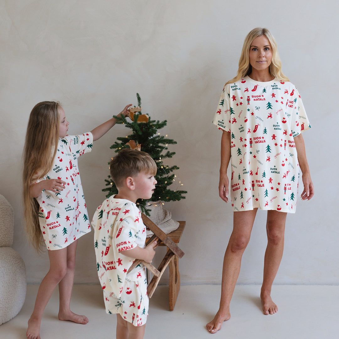 Buon Natale Christmas ADULT Oversized Sleep Tee Yardage Buttercream