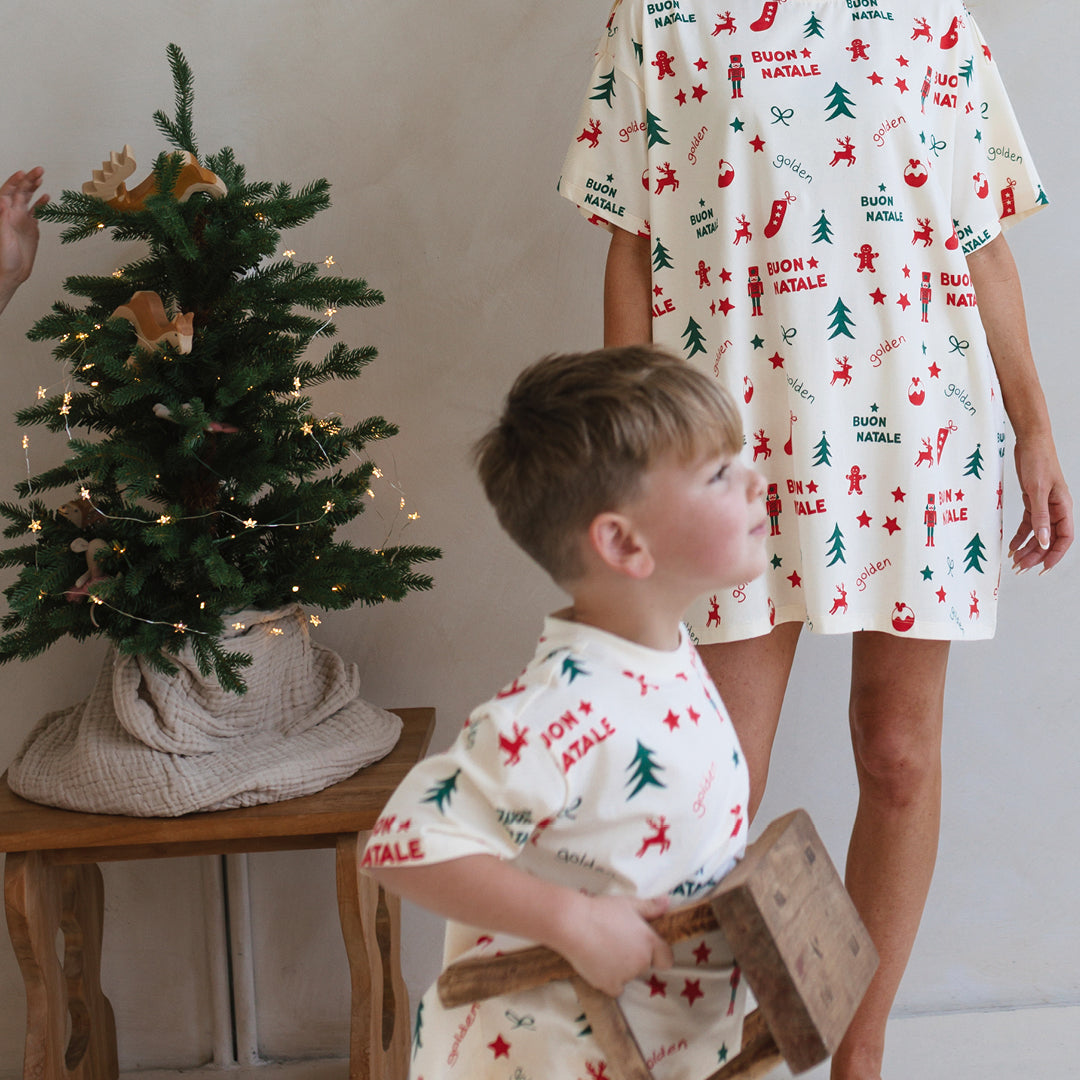 Buon Natale Christmas ADULT Oversized Sleep Tee Yardage Buttercream