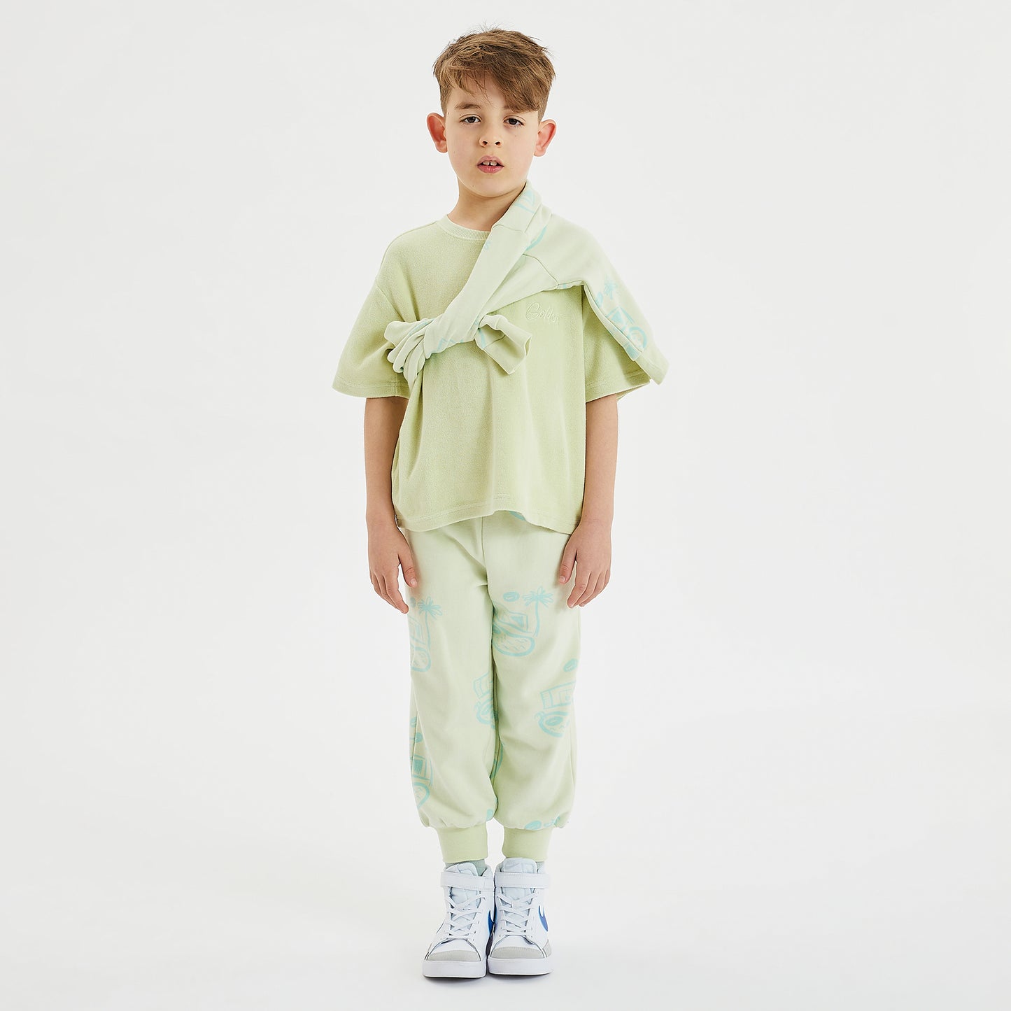 Golden Mid Sleeve Tee Terry Towel Lime Drop