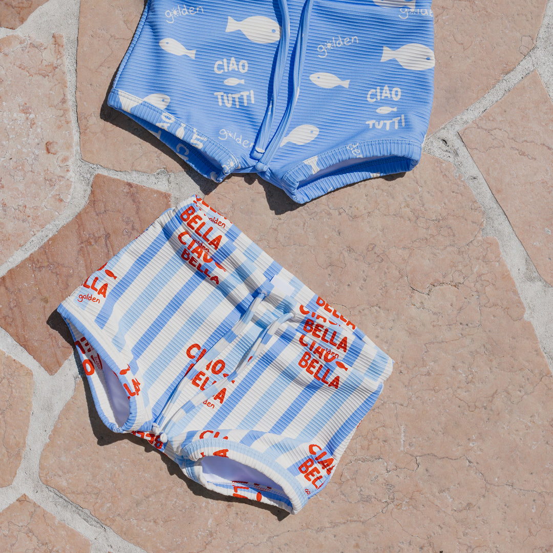 Ciao Bella Swim Trunks Buttercream / Pool Blue Stripe