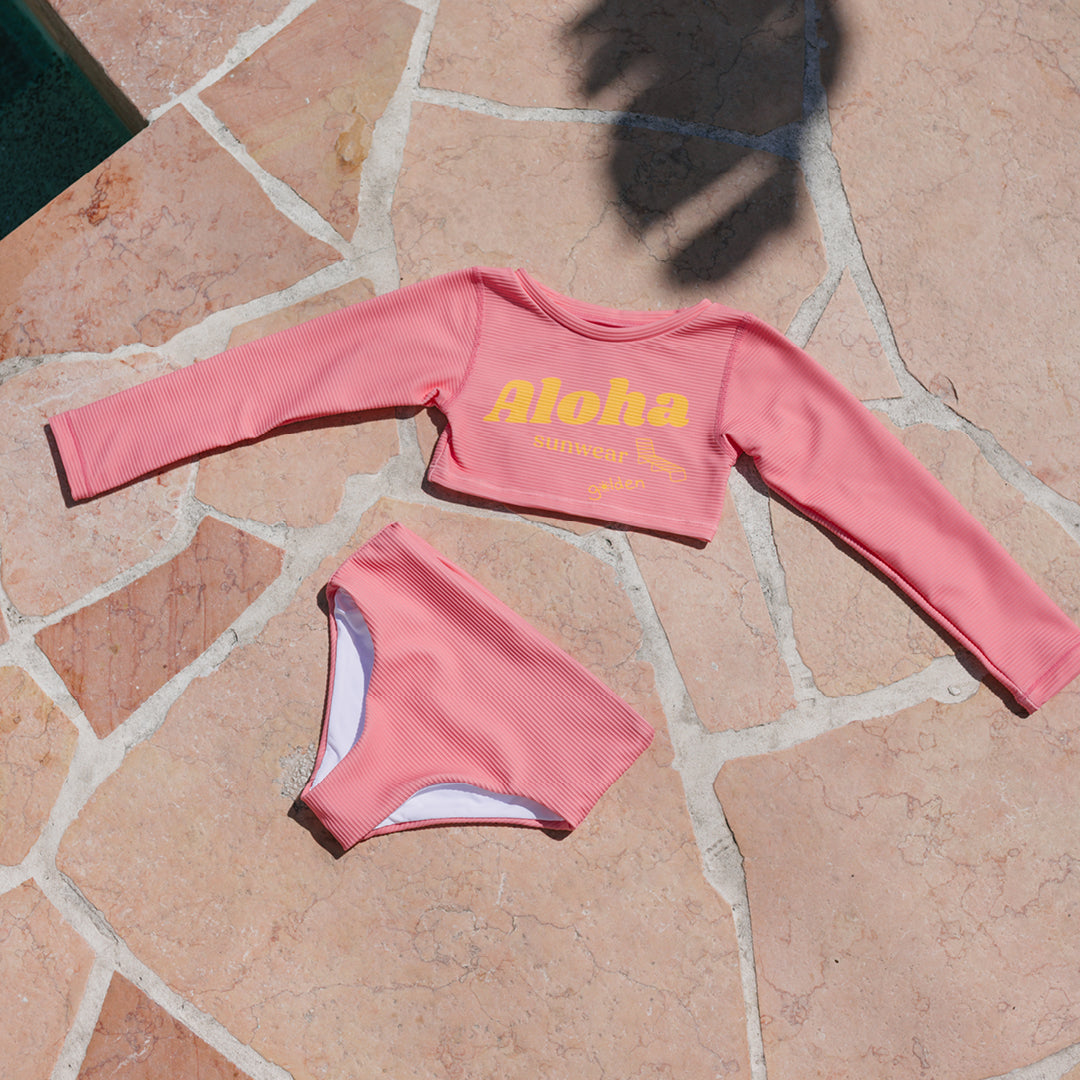 Aloha Cropped Swim Top Pink Icing