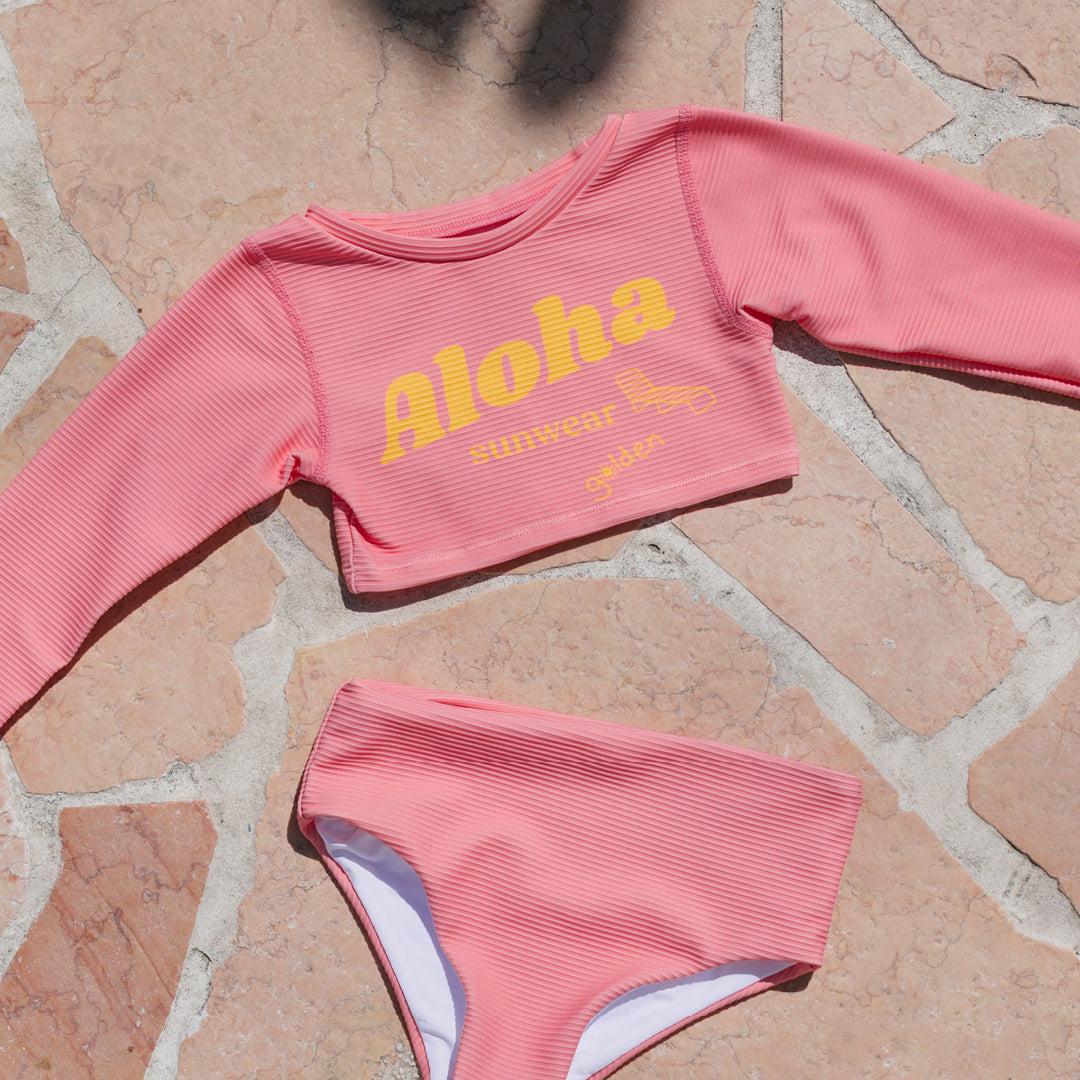 Aloha Cropped Swim Top Pink Icing
