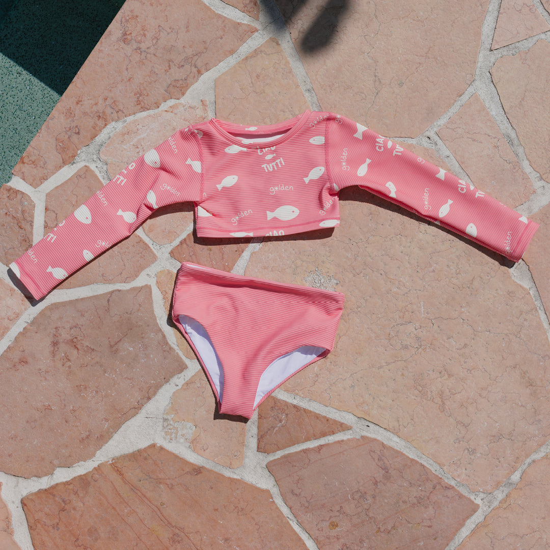 Ciao Tutti Pesci Cropped Swim Top Pink Icing