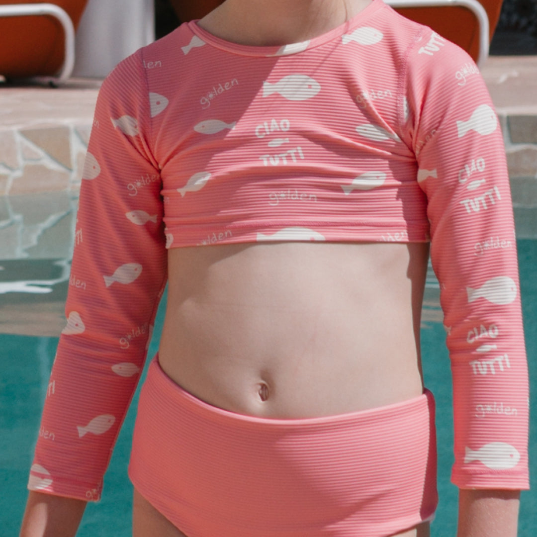 Ciao Tutti Pesci Cropped Swim Top Pink Icing