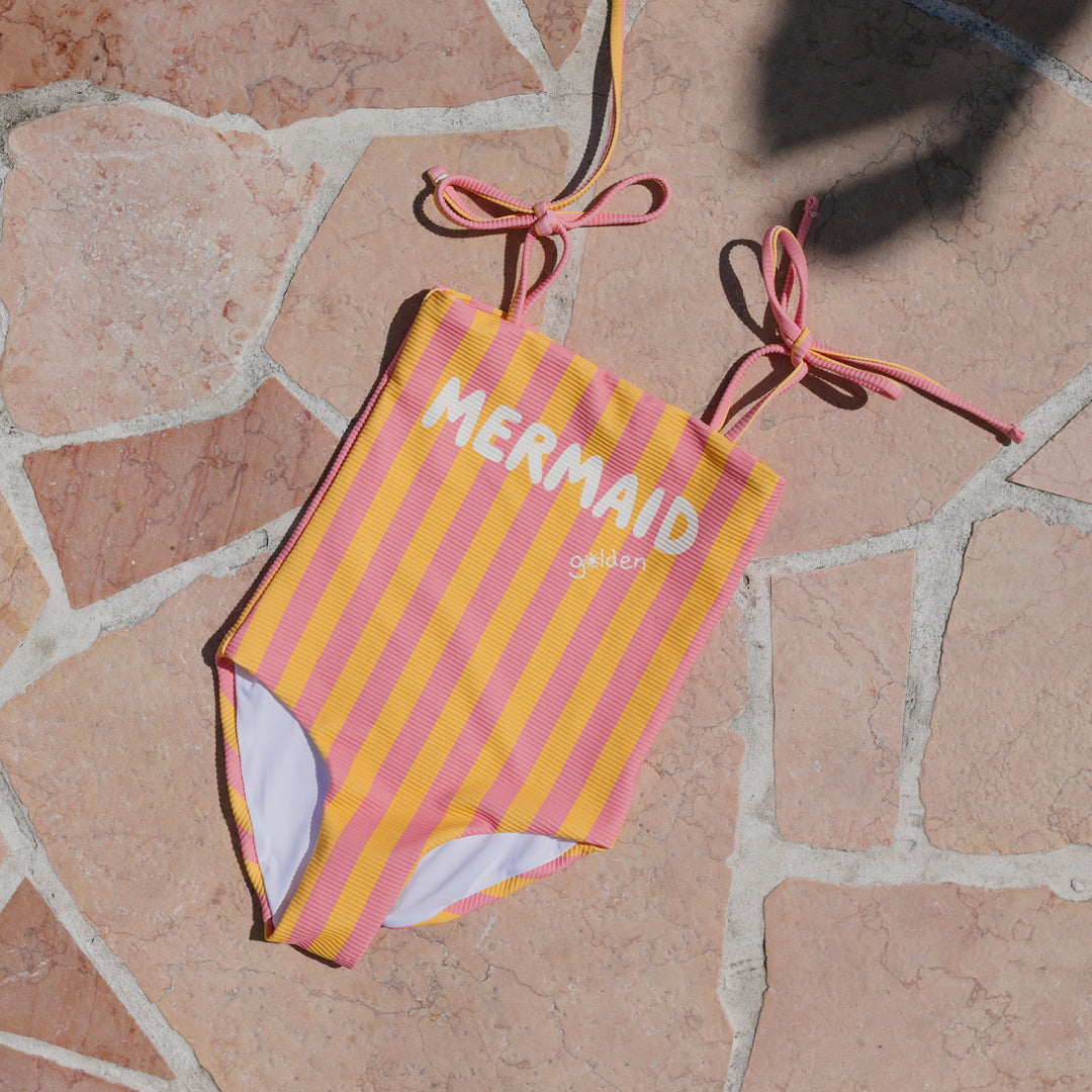 Mermaid One Piece Swimsuit Pink Icing / Mango Stripe