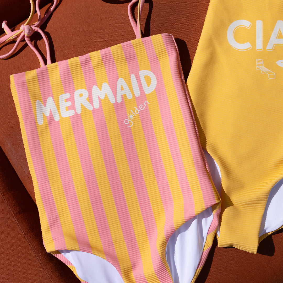 Mermaid One Piece Swimsuit Pink Icing / Mango Stripe