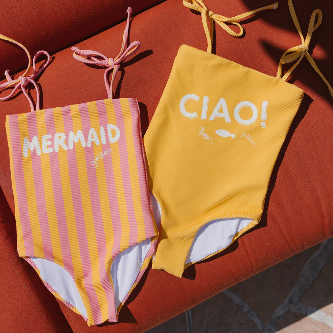 Mermaid One Piece Swimsuit Pink Icing / Mango Stripe