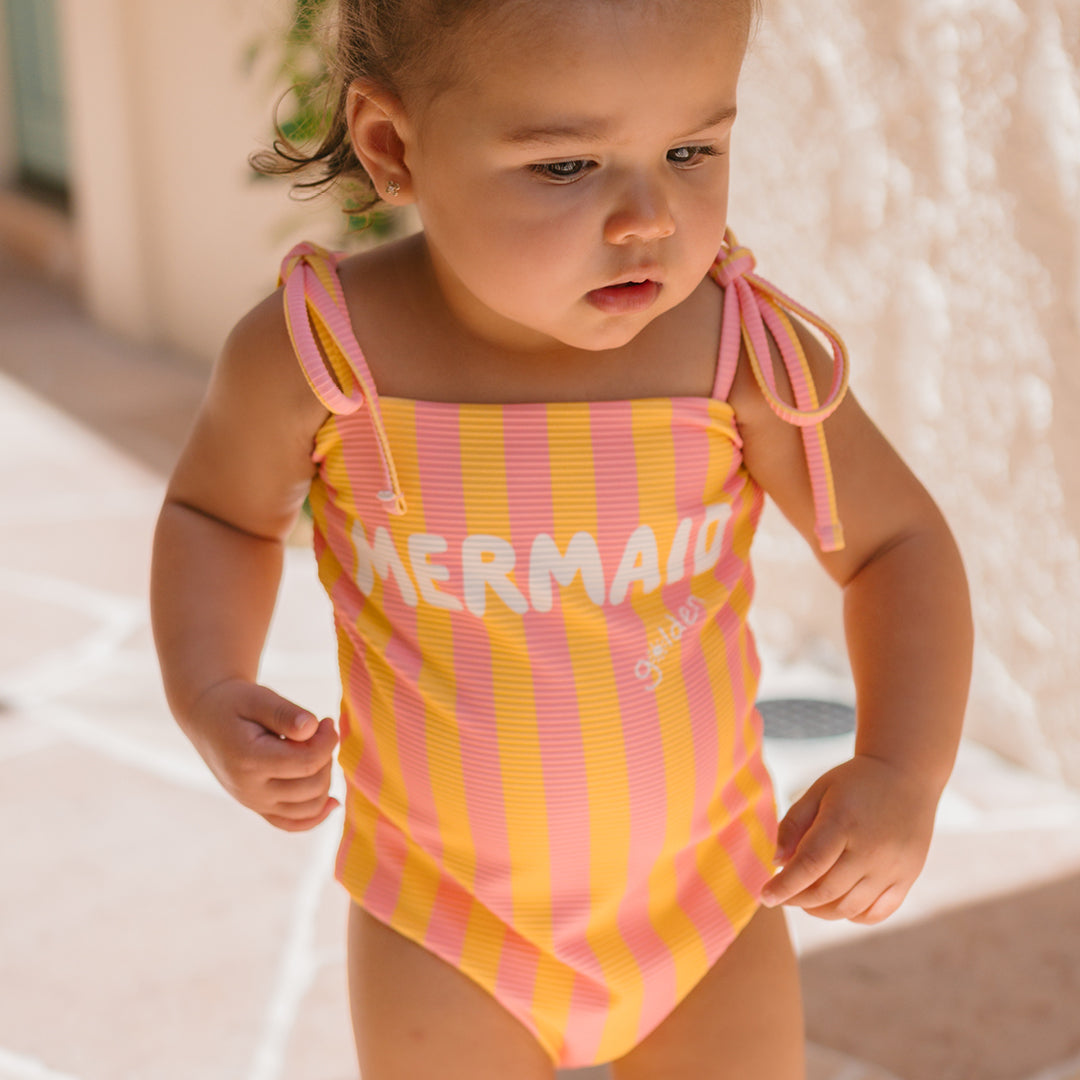 Mermaid One Piece Swimsuit Pink Icing / Mango Stripe