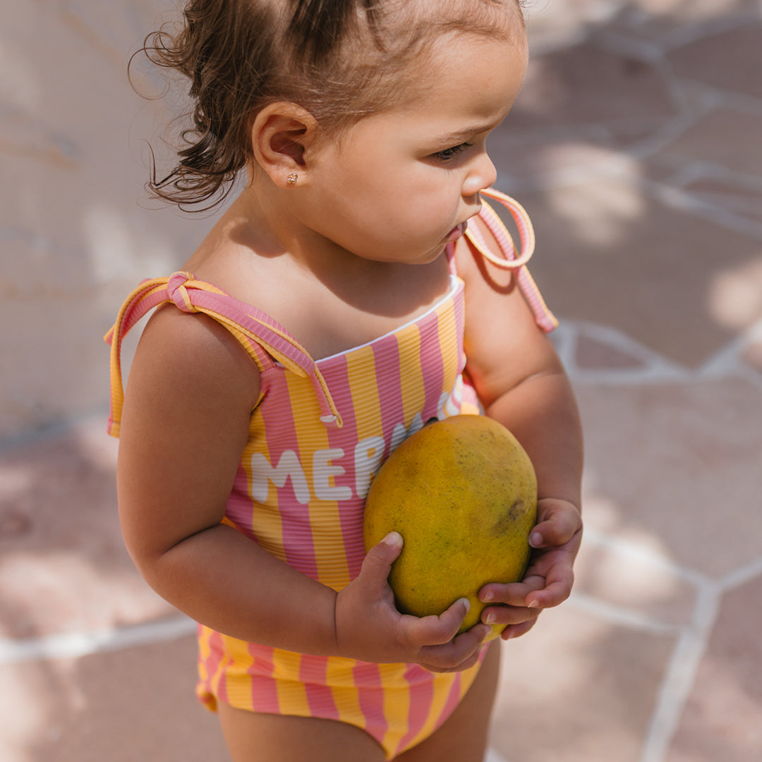 Mermaid One Piece Swimsuit Pink Icing / Mango Stripe