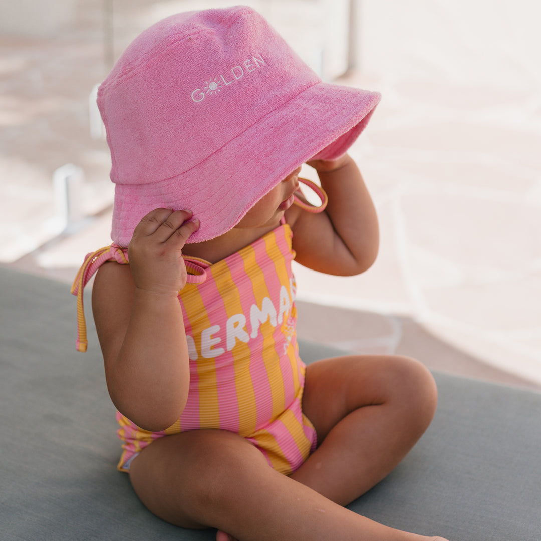 Mermaid One Piece Swimsuit Pink Icing / Mango Stripe