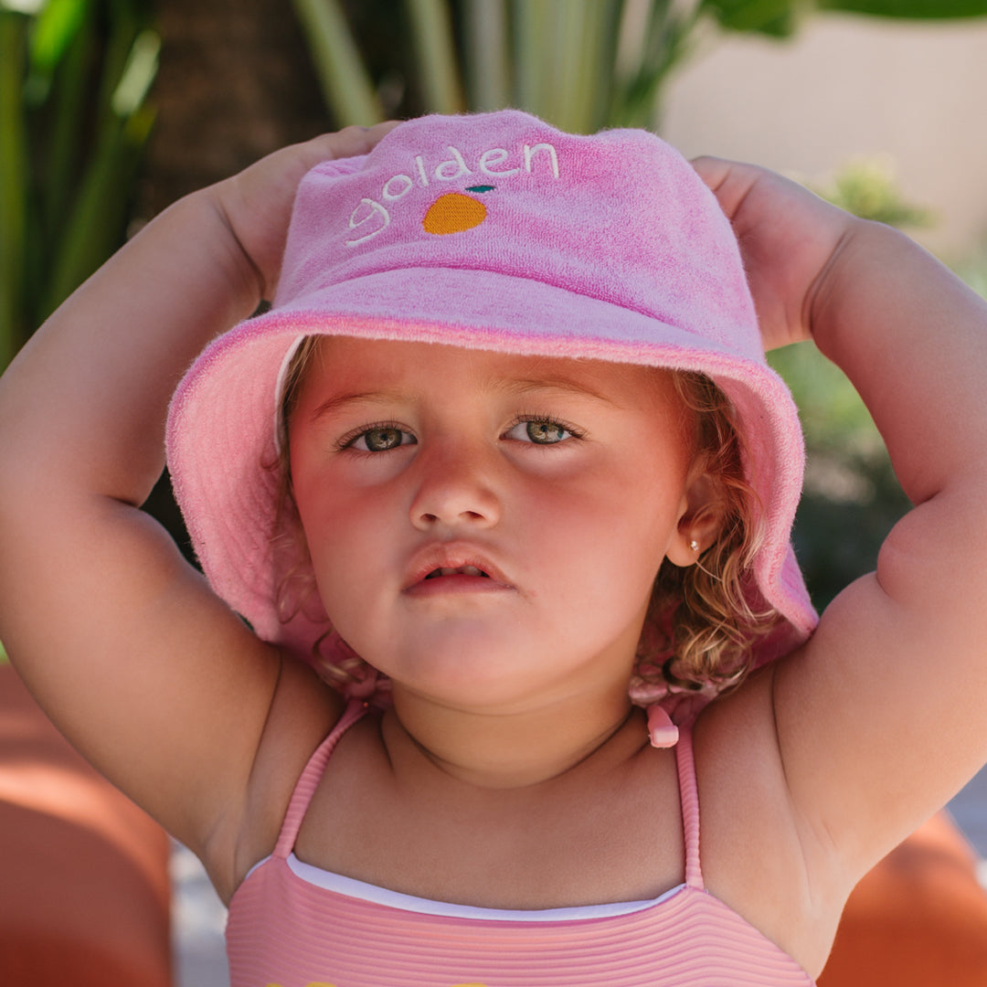 Retro Golden Orange Bucket Hat Strawberry