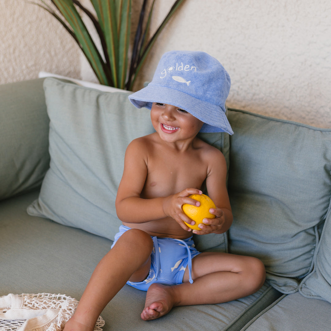 Retro Ciao Golden Pesci Bucket Hat Pool Blue