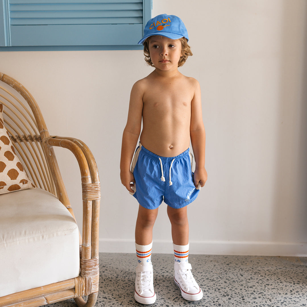 Golden Retro Board Shorts Deep Ocean