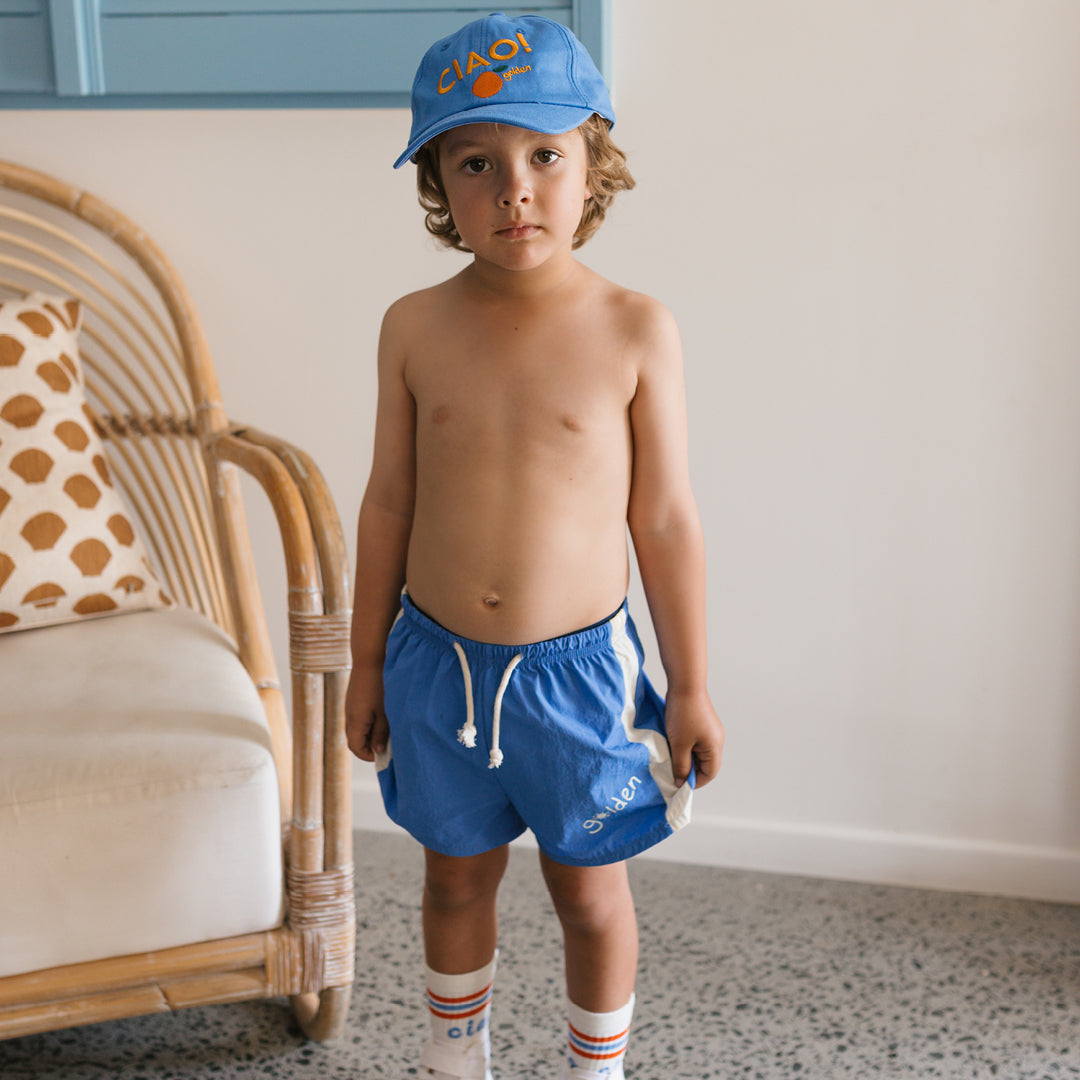 Golden Retro Board Shorts Deep Ocean