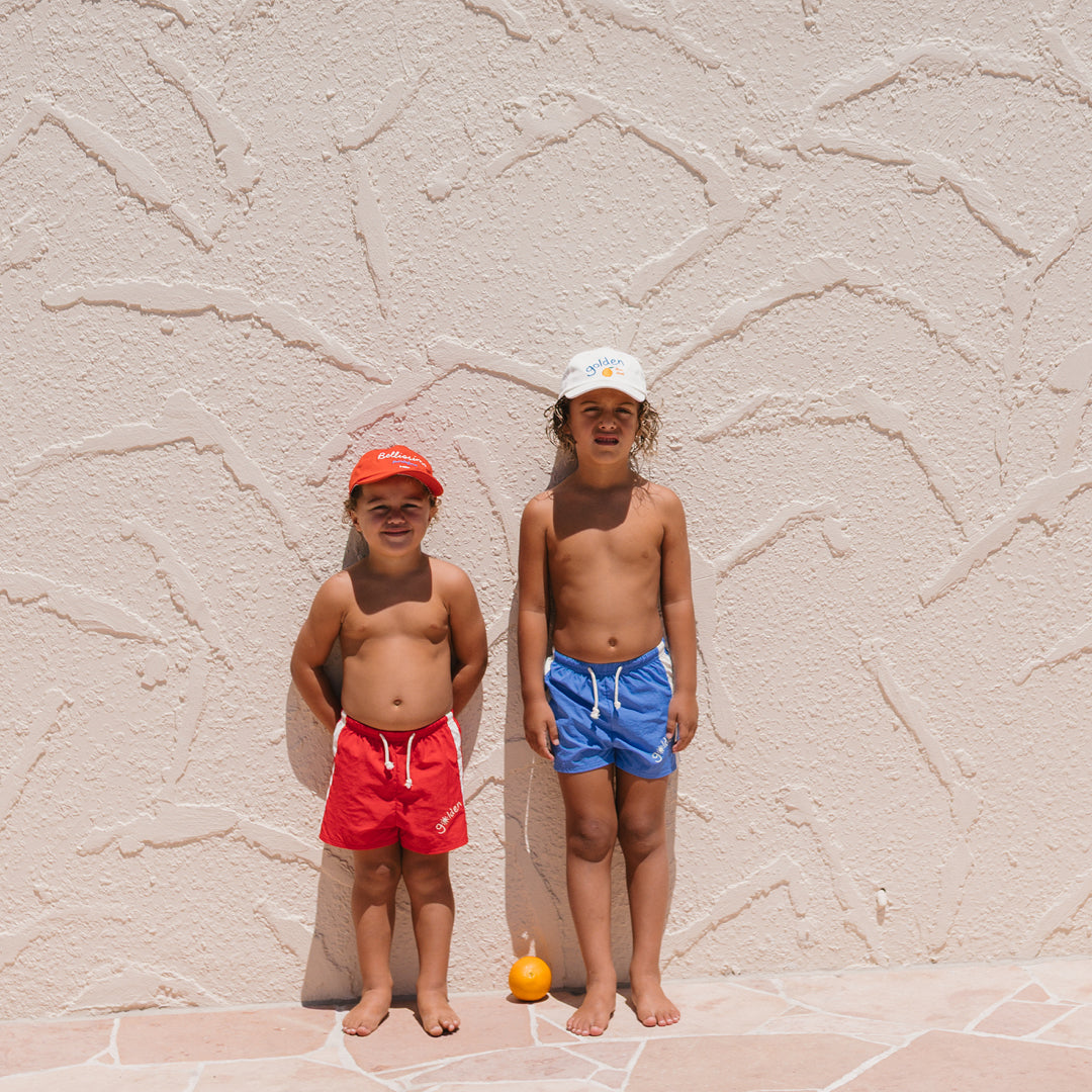 Golden Retro Board Shorts Deep Ocean