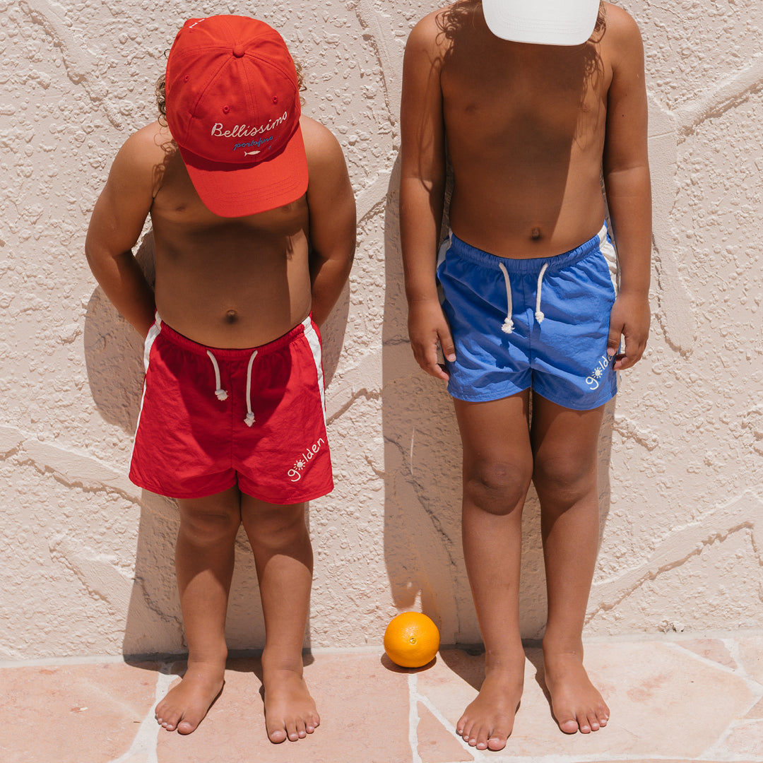 Golden Retro Board Shorts Warm Red