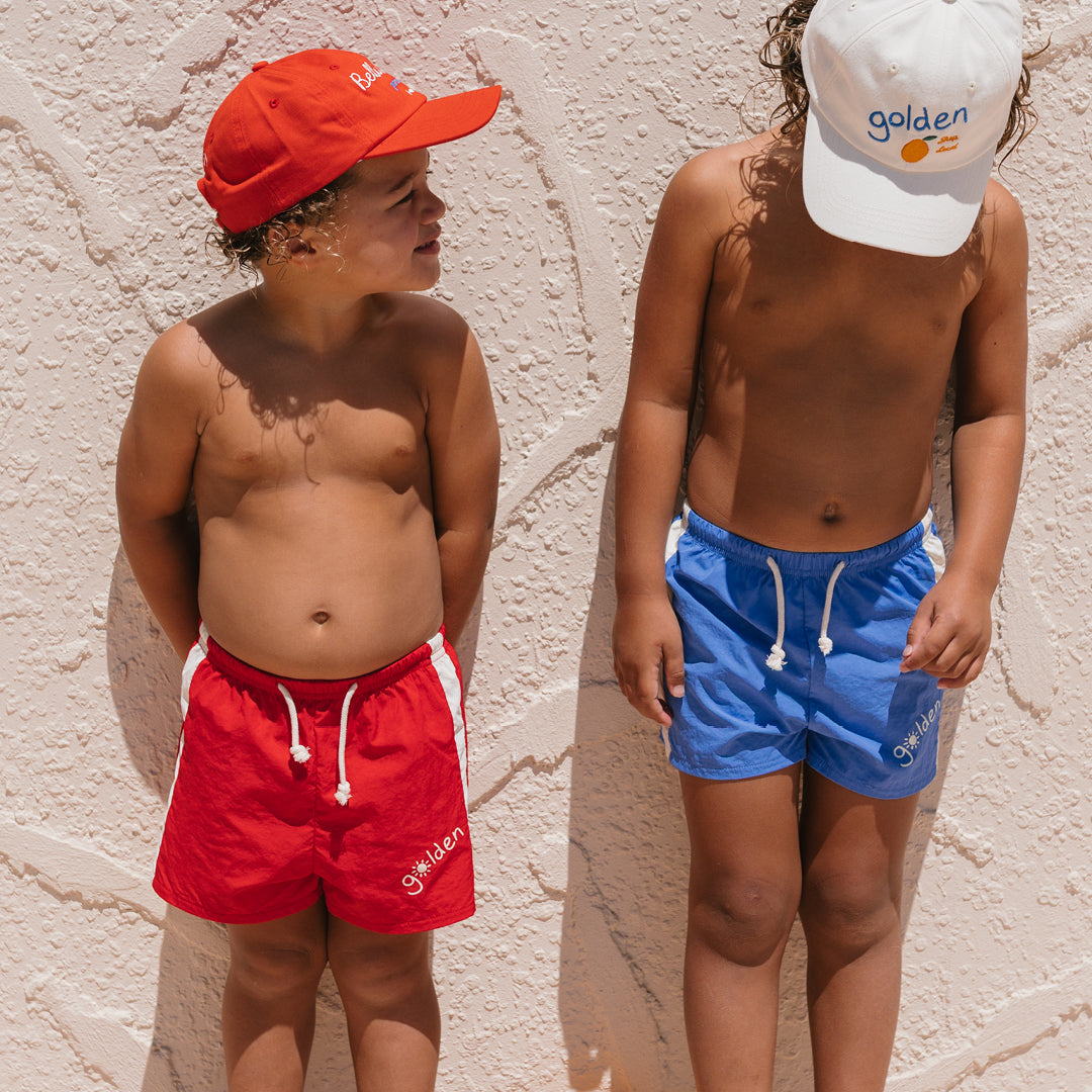 Golden Retro Board Shorts Deep Ocean