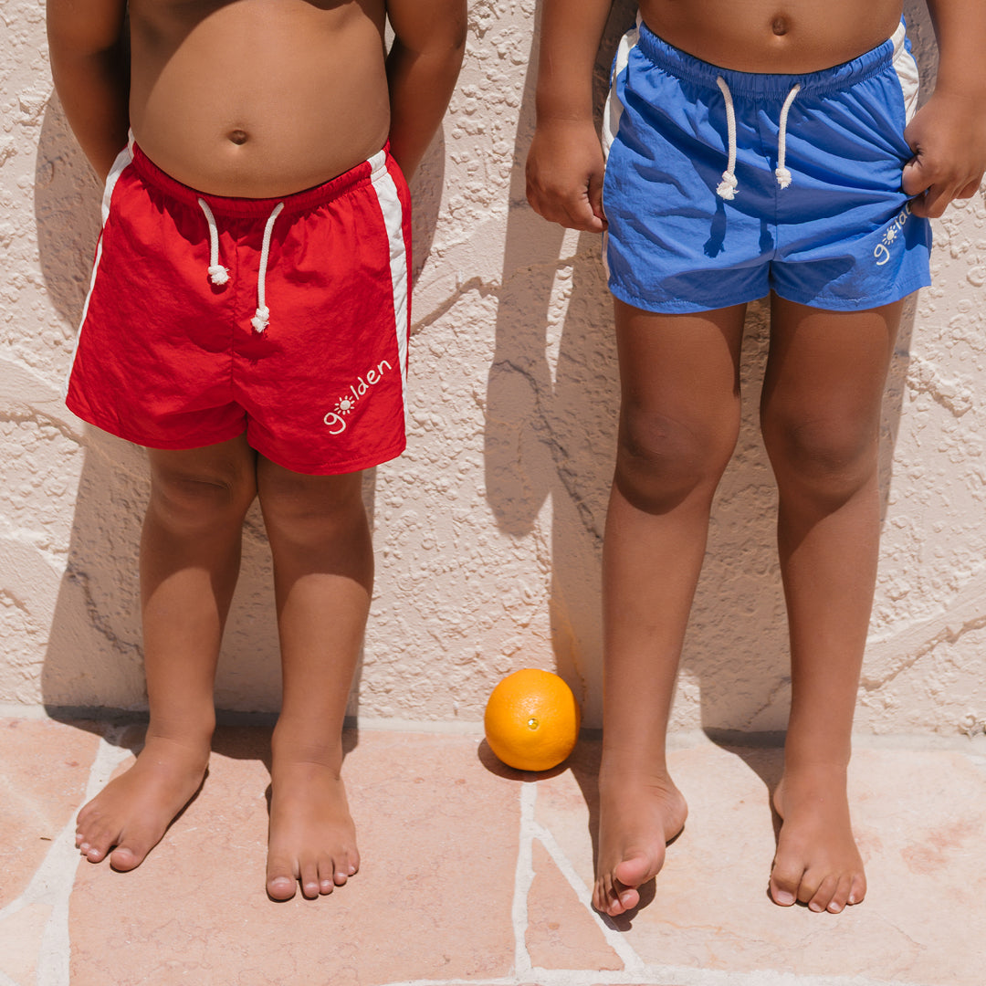 Golden Retro Board Shorts Warm Red