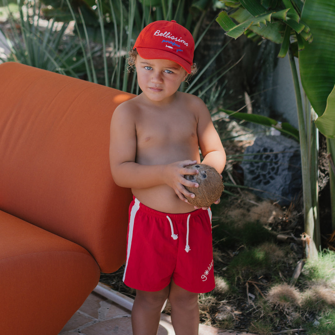 Golden Retro Board Shorts Warm Red