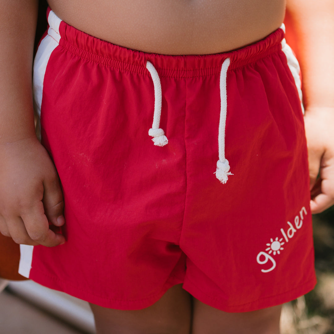 Golden Retro Board Shorts Warm Red