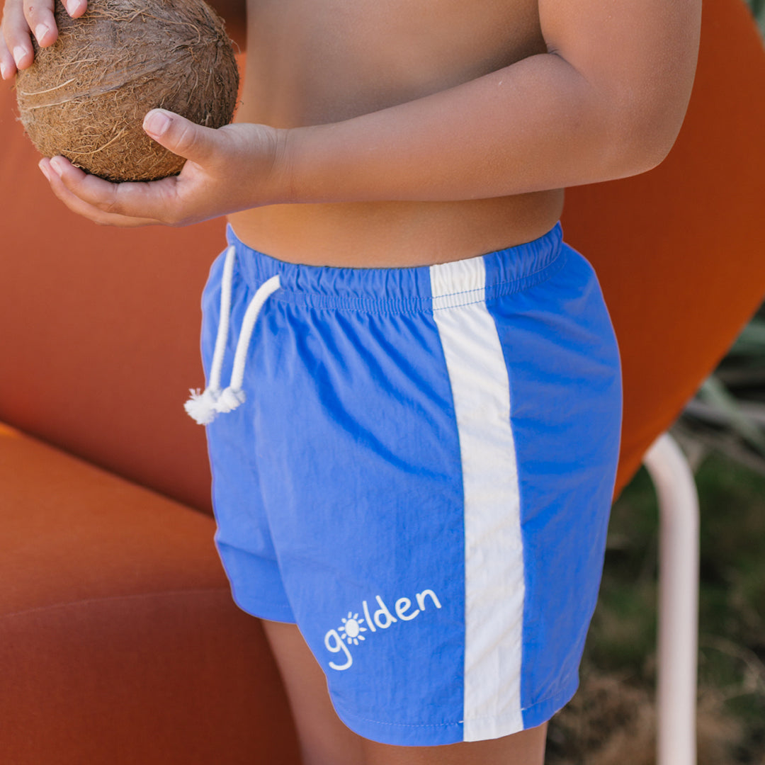 Golden Retro Board Shorts Deep Ocean