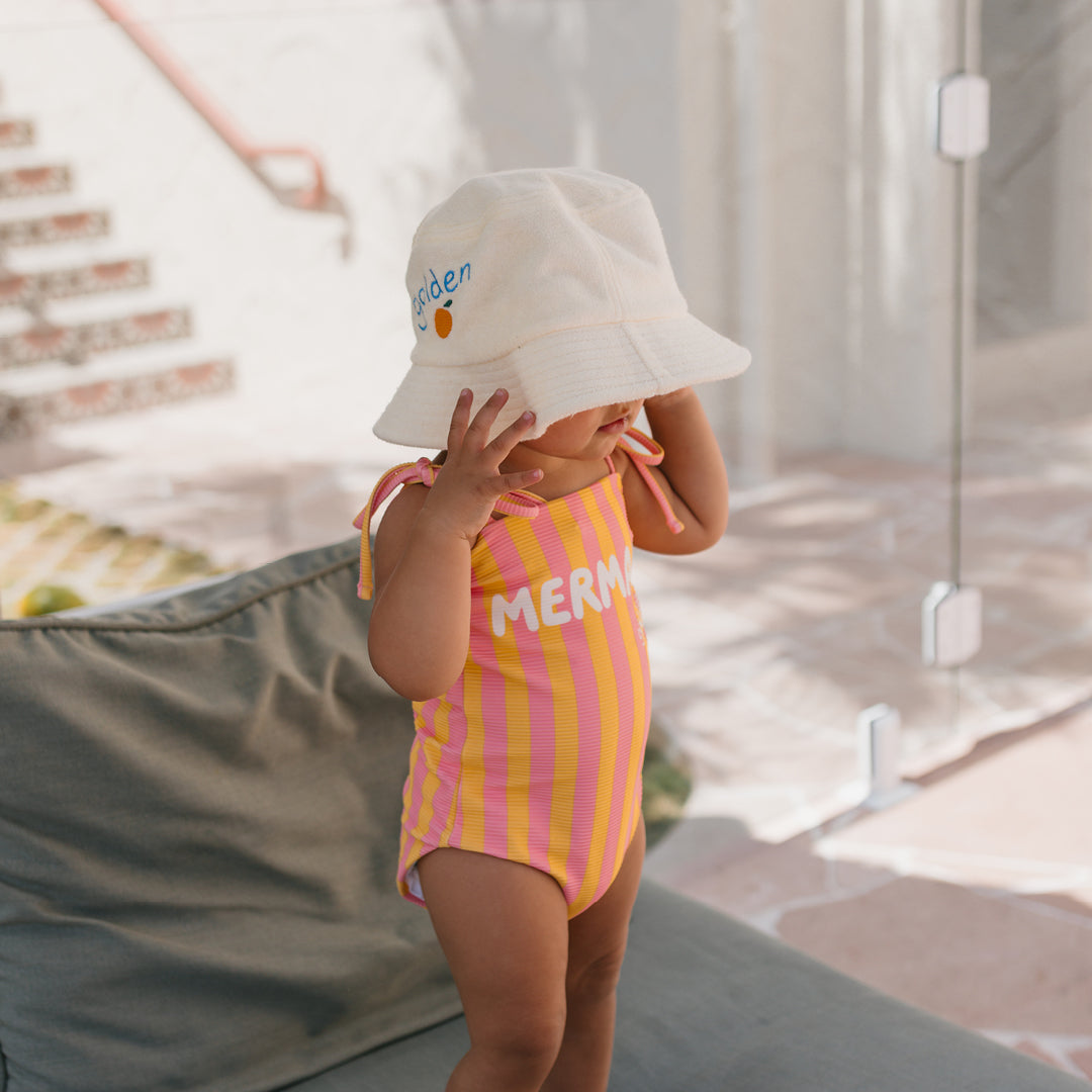 Mermaid One Piece Swimsuit Pink Icing / Mango Stripe