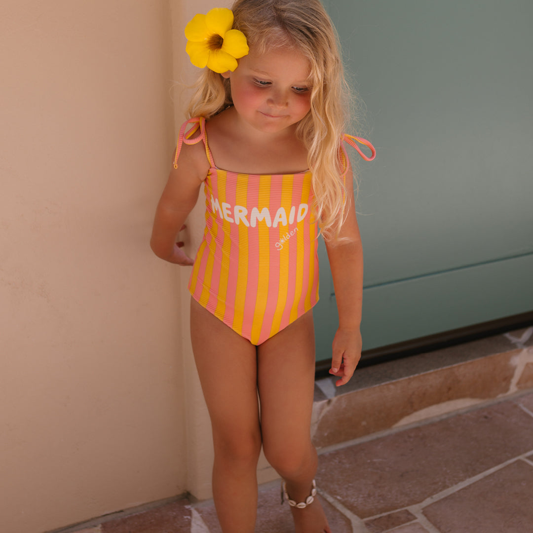Mermaid One Piece Swimsuit Pink Icing / Mango Stripe
