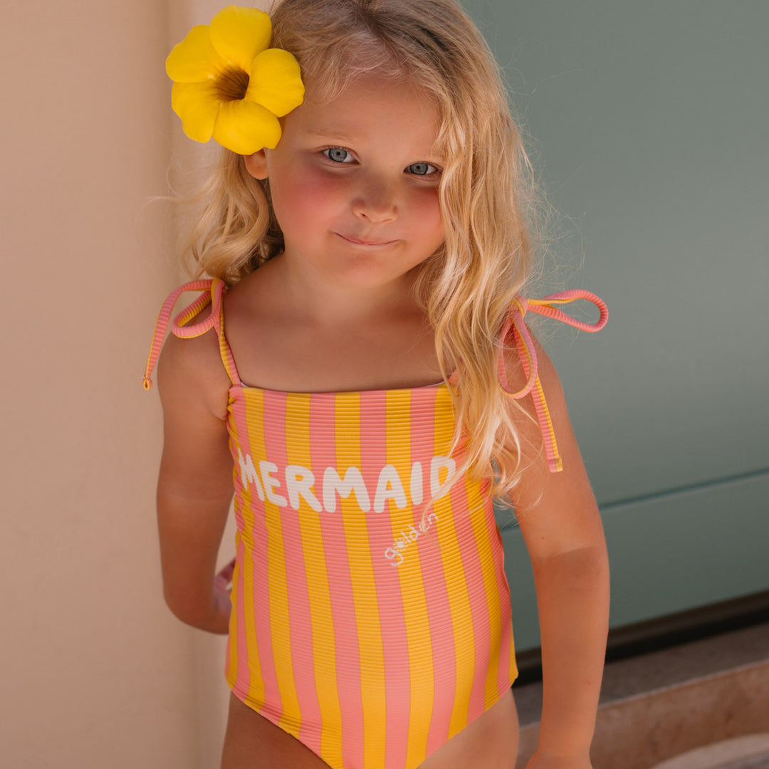 Mermaid One Piece Swimsuit Pink Icing / Mango Stripe