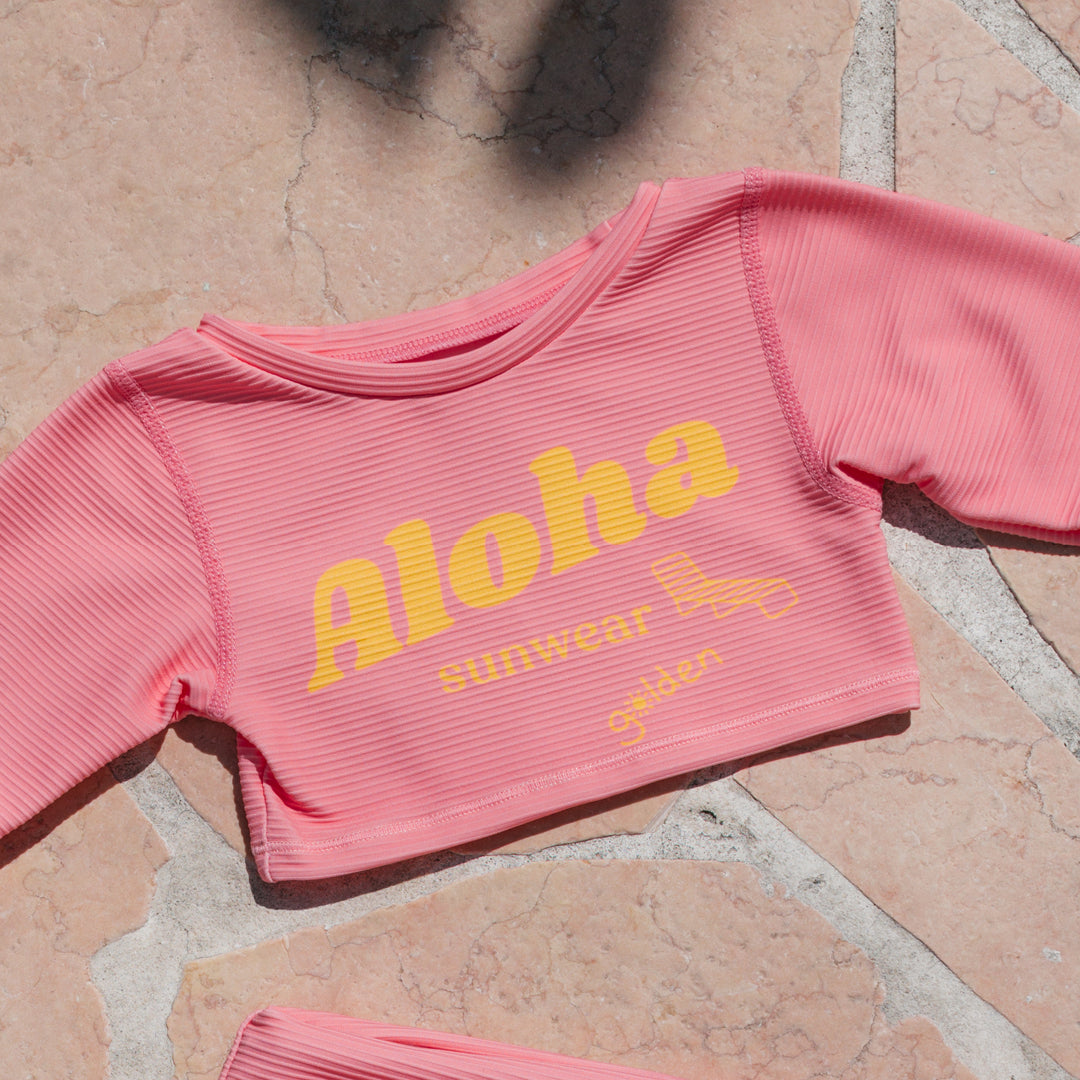 Aloha Cropped Swim Top Pink Icing