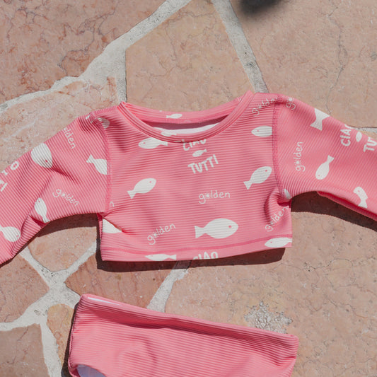 Ciao Tutti Pesci Cropped Swim Top Pink Icing
