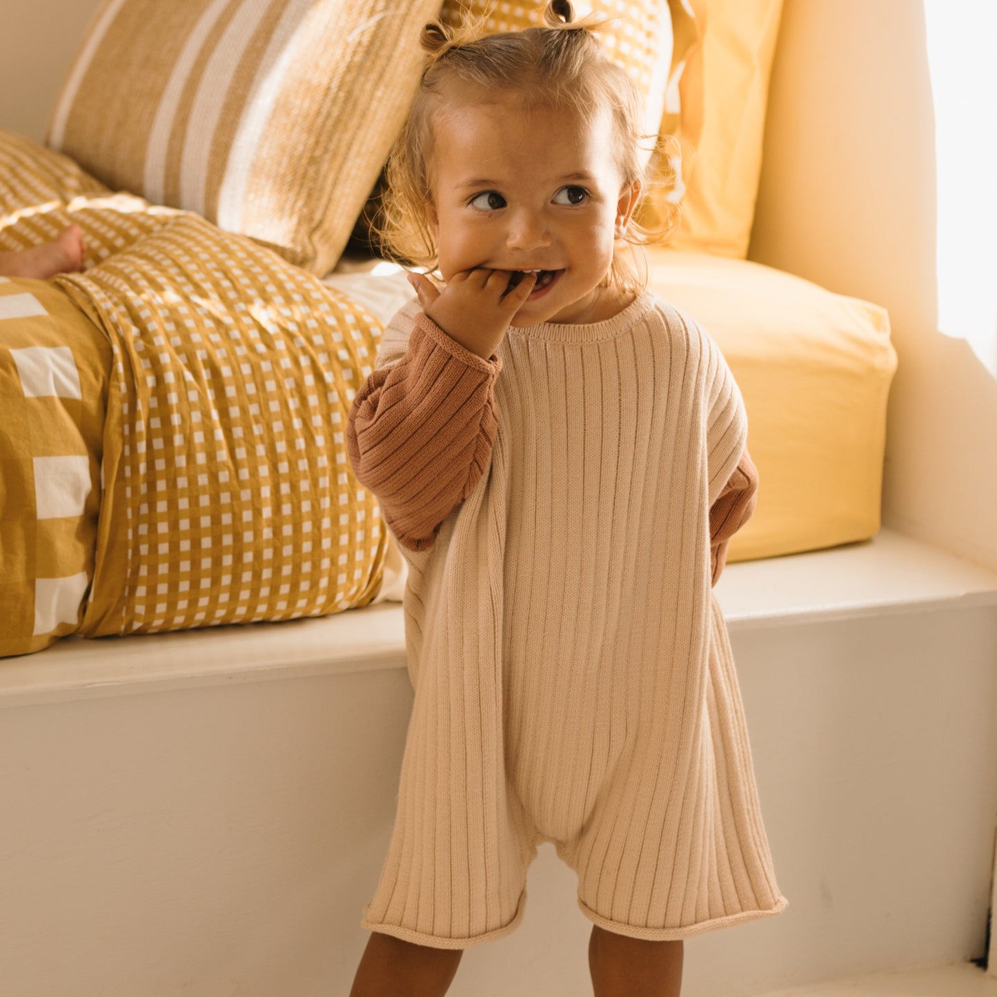 Golden Knit Romper Caramel Sundae