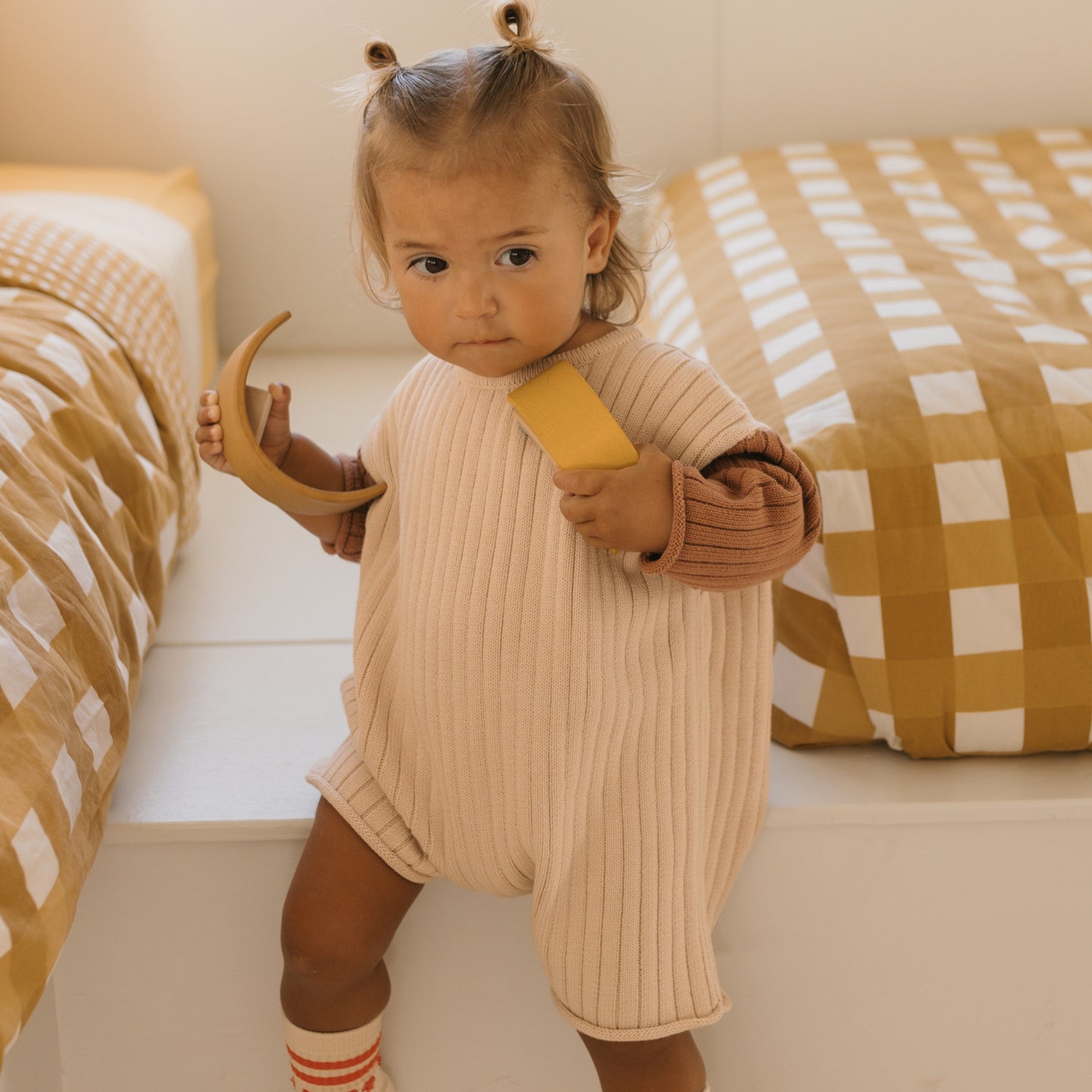 Golden Knit Romper Caramel Sundae