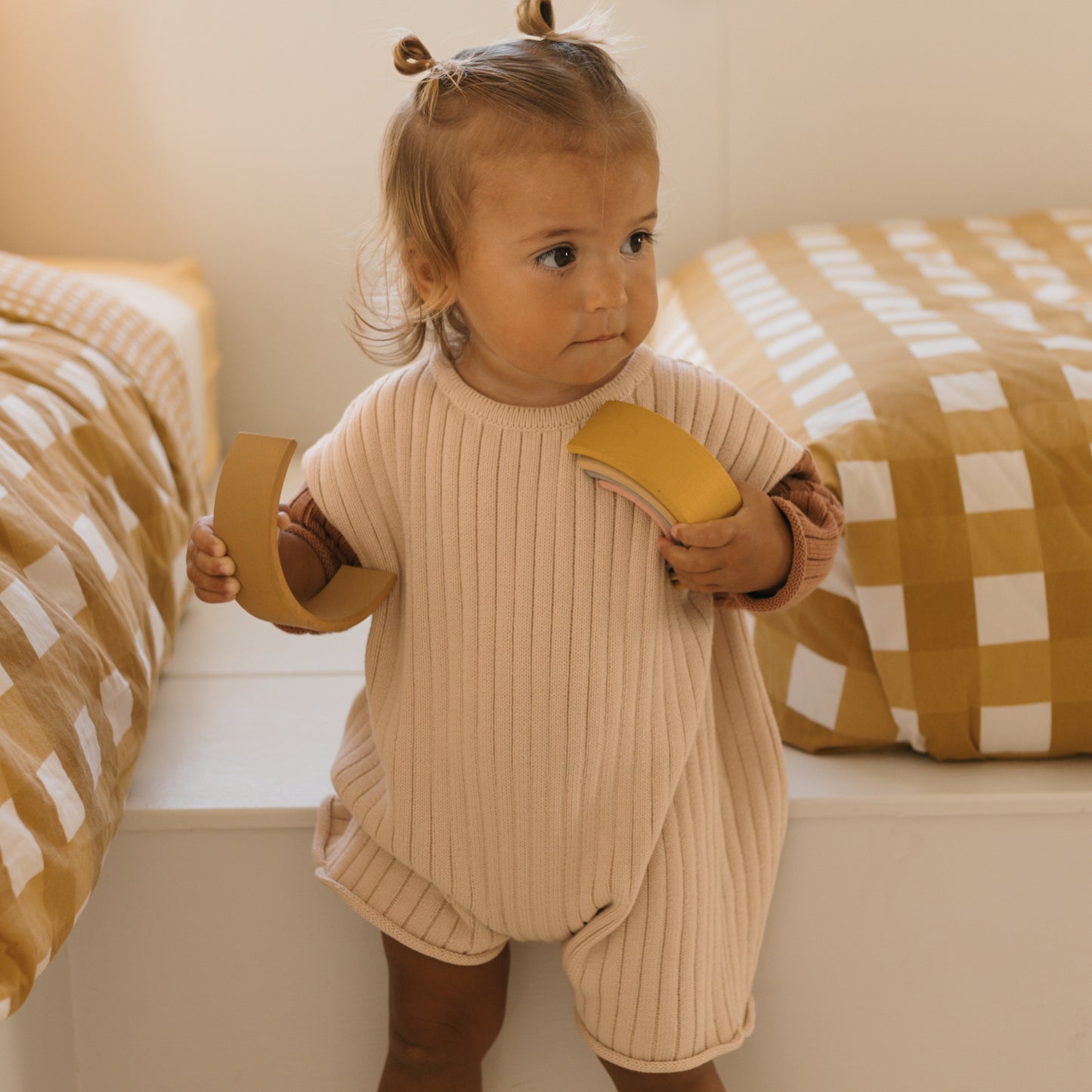 Golden Knit Romper Caramel Sundae