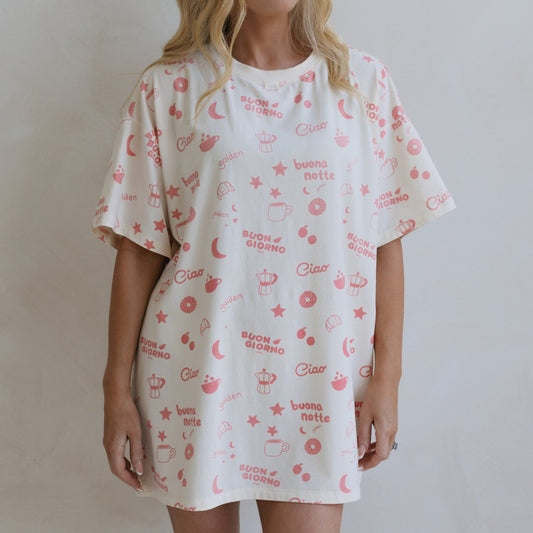 Buona Notte Adult Oversized Sleep Tee Pink Moon