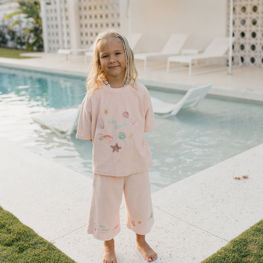 Palm Beach Wide Leg Pants Terry Towel Palm Flamingo Pink