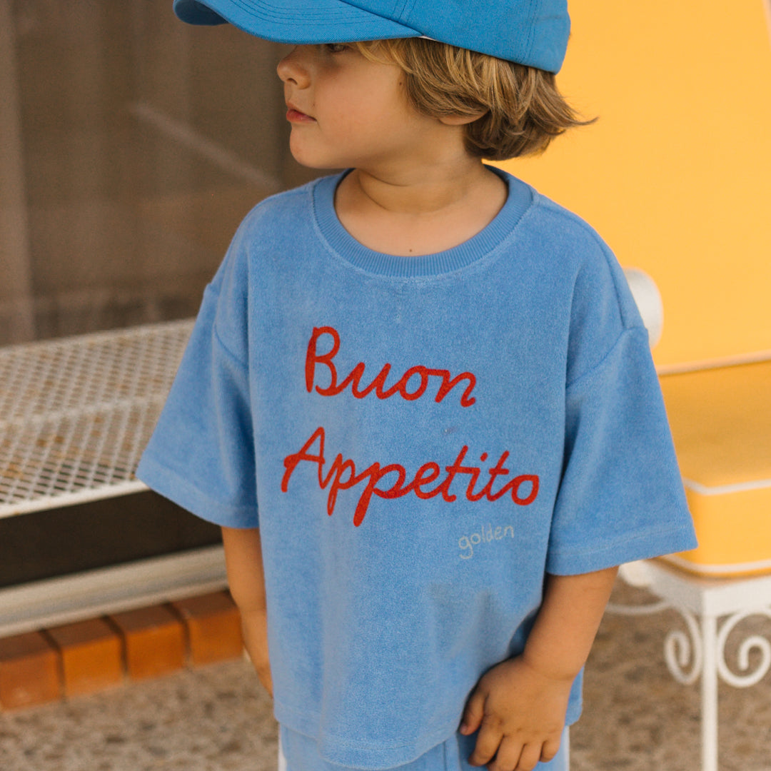 Buon Appetito Mid Sleeve Tee Terry Towel Pool Blue