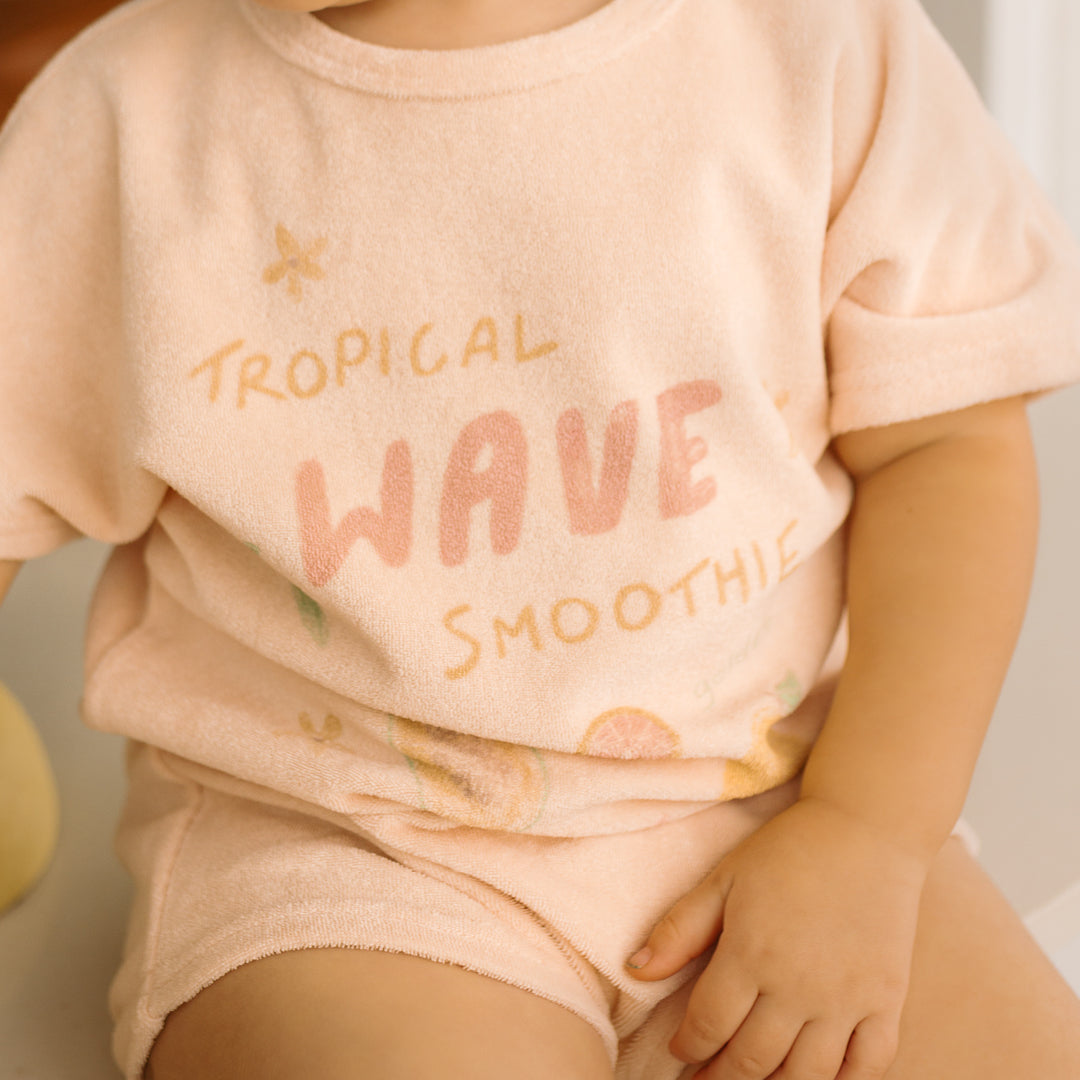 Tropical Wave Playsuit Terry Towel Pearl Pink