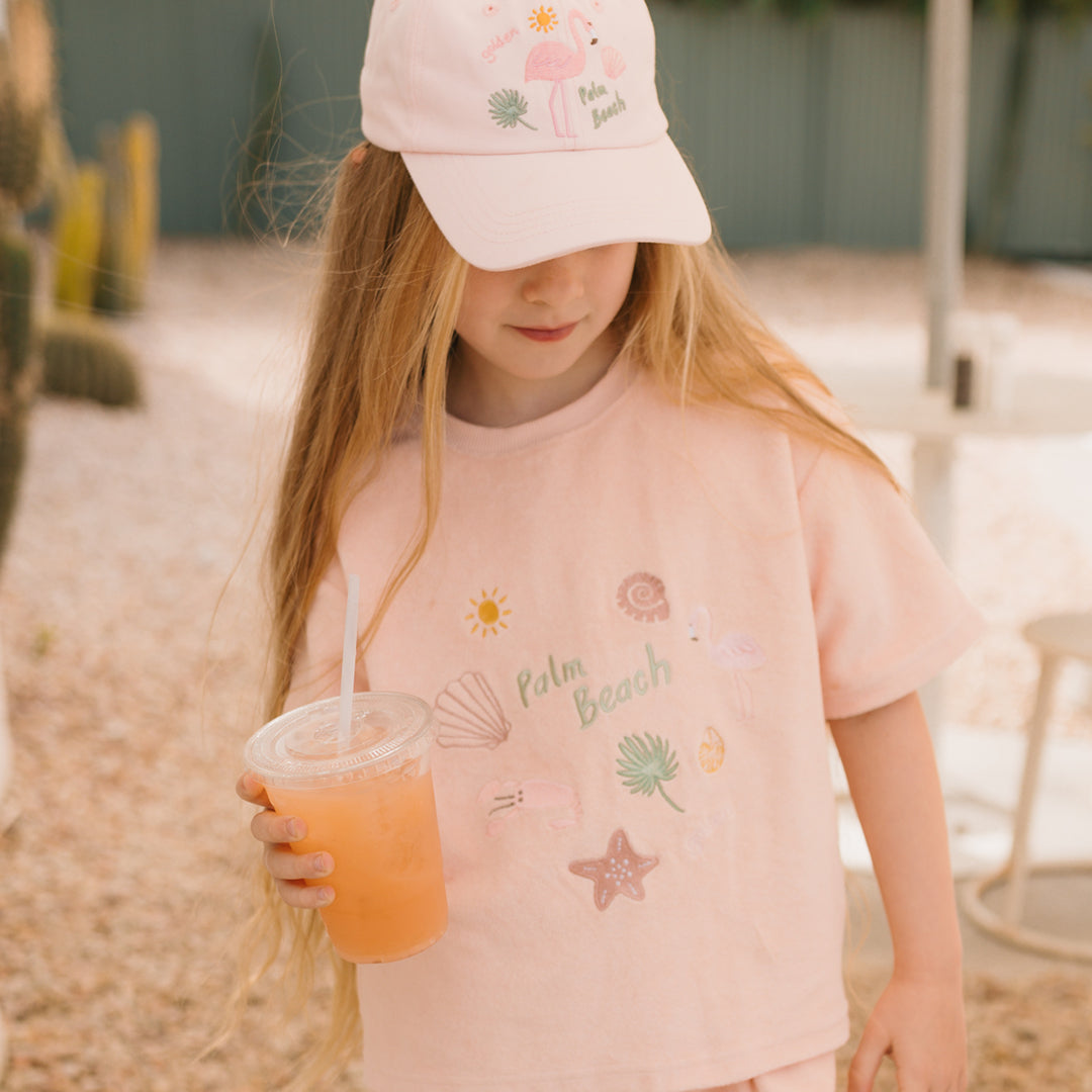 Palm Beach Mid Sleeve Tee Terry Towel Flamingo Pink