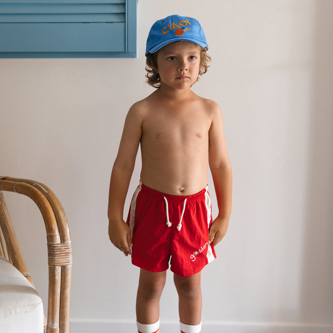 Golden Retro Board Shorts Warm Red