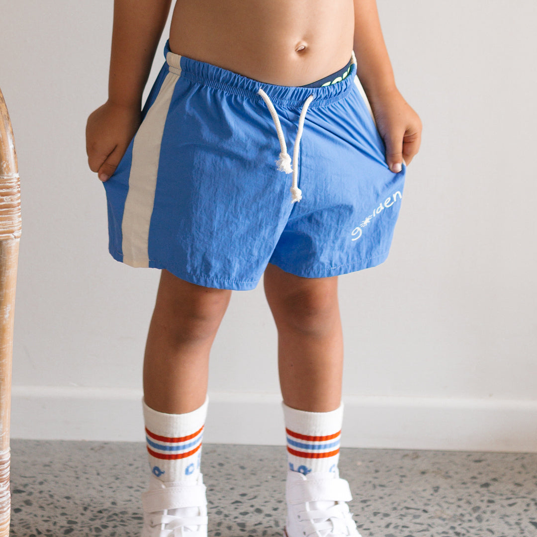 Golden Retro Board Shorts Deep Ocean