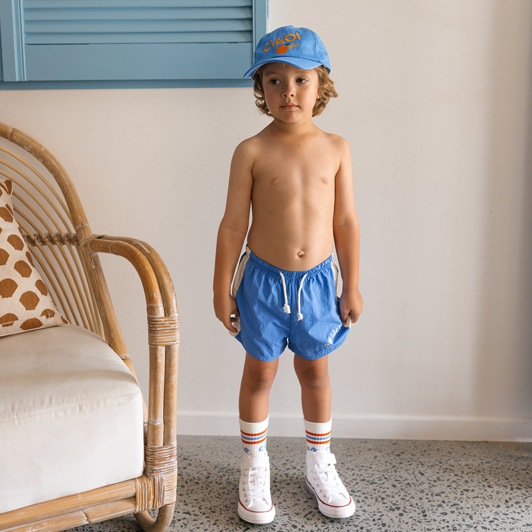 Golden Retro Board Shorts Deep Ocean