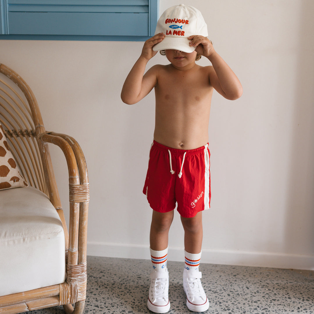 Golden Retro Board Shorts Warm Red