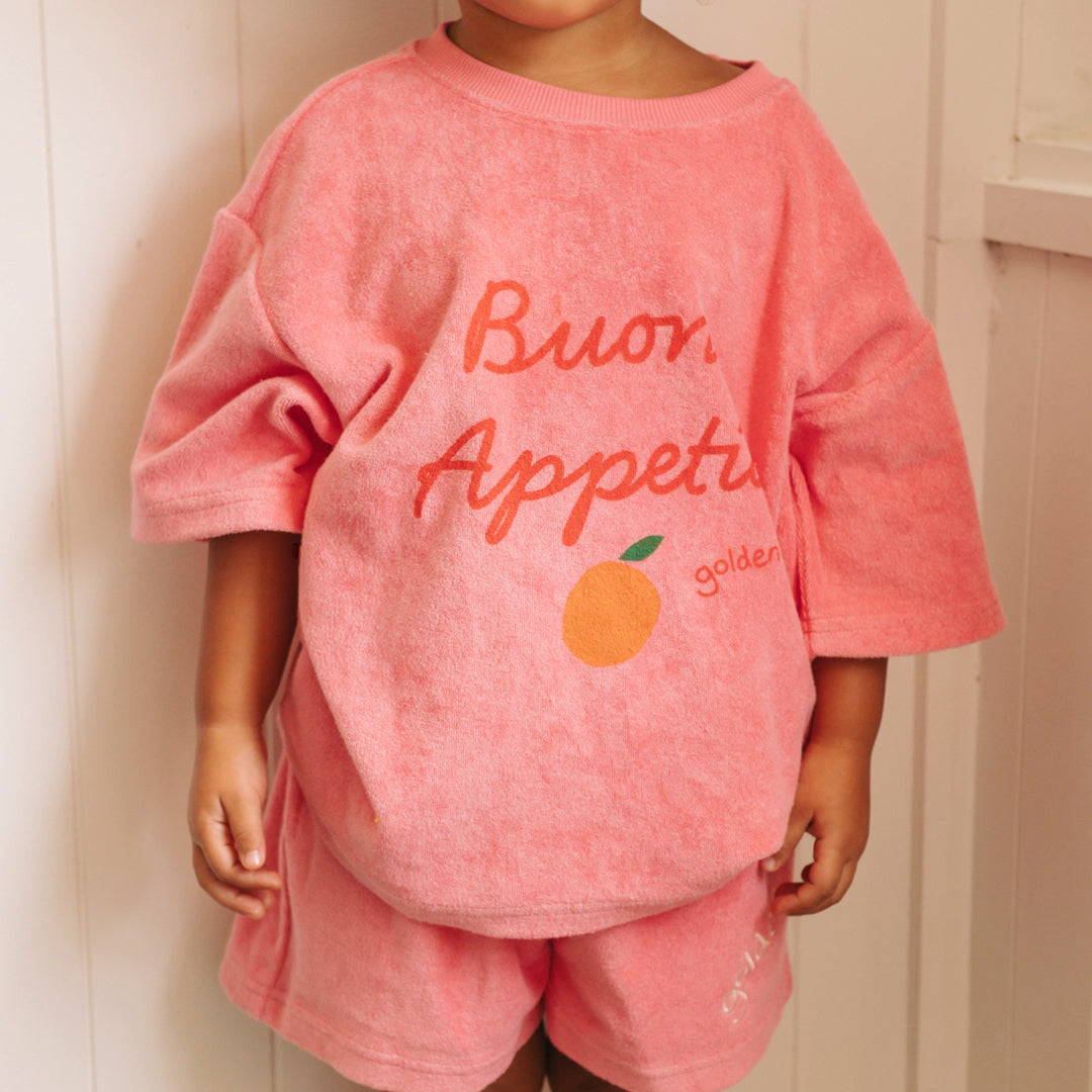 Buon Appetito Mid Sleeve Tee Terry Towel Pink Icing
